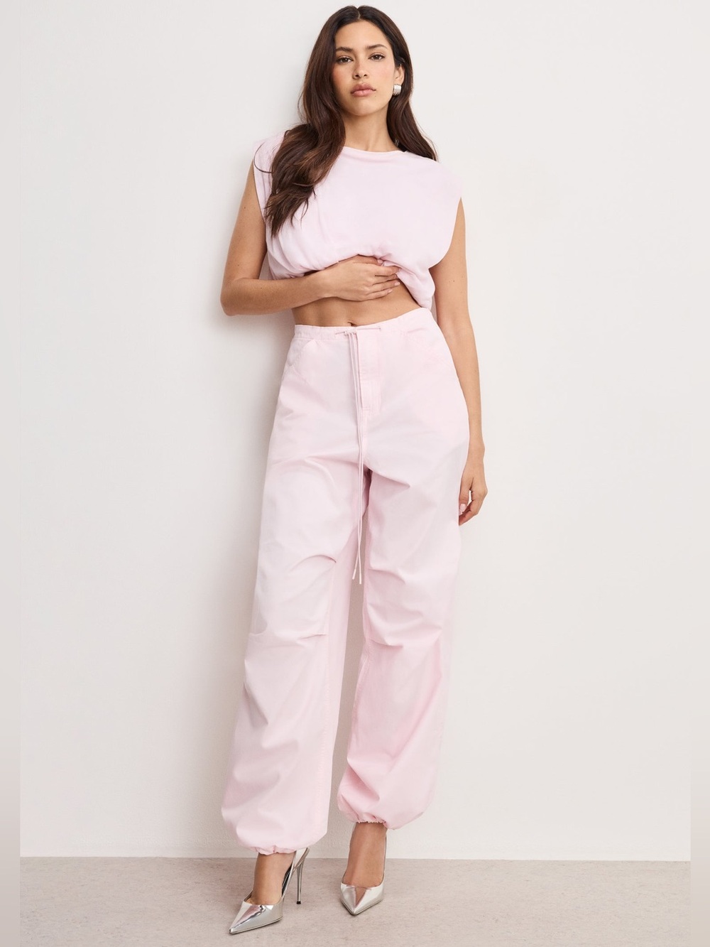 Good American Twill Parachute Pants Bubblegum Pink